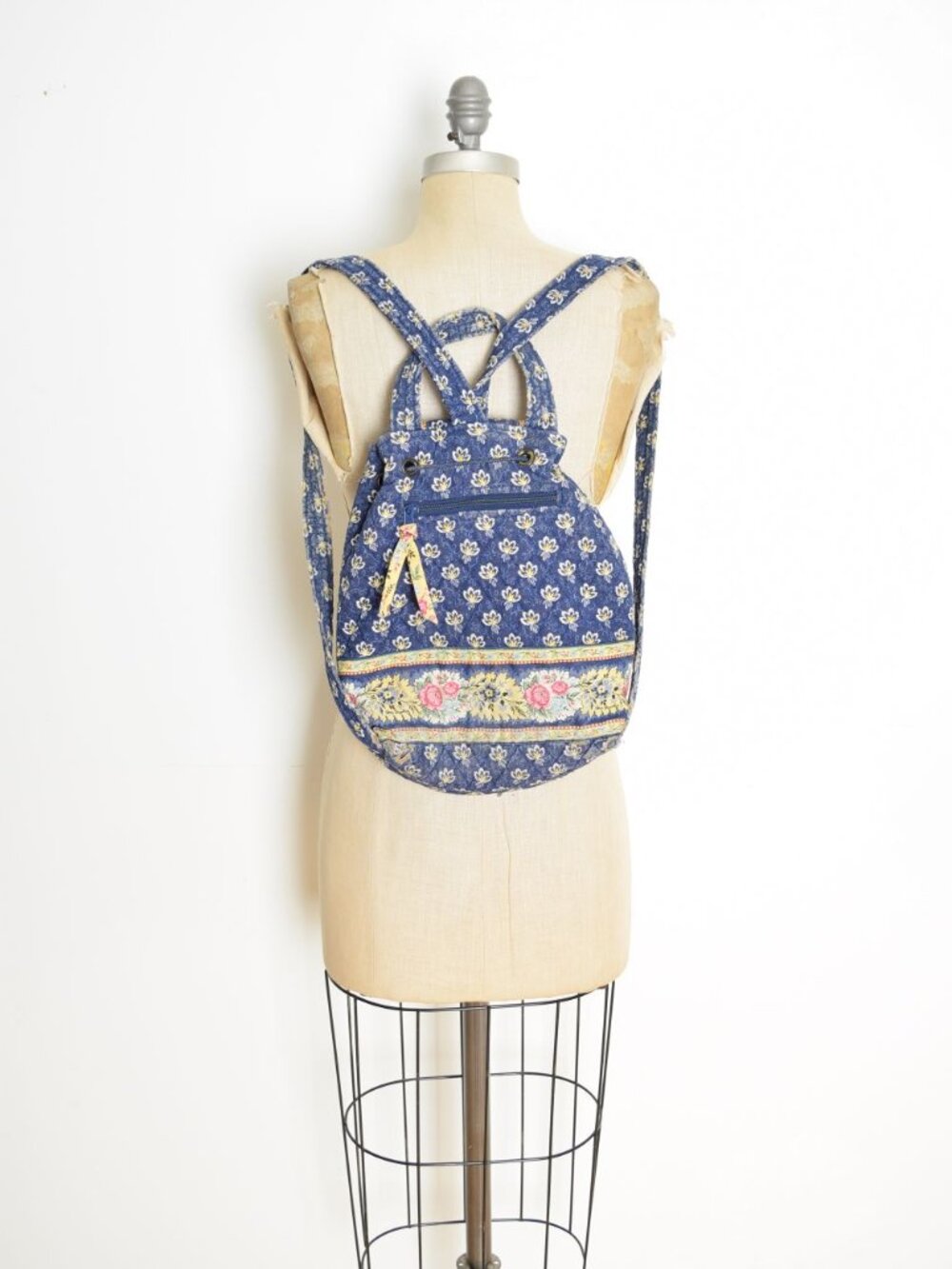 vintage Vera Bradley baby backpack purse small bag blue floral print quilted - Picture 7 of 10